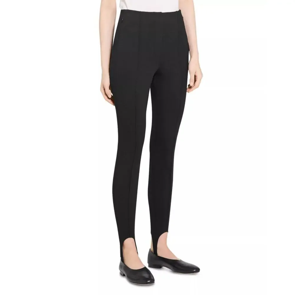 Theory Women Black Viscose Stretch Casual Stirrup Pintuck Slim Pants Size US 0 - Picture 2 of 8